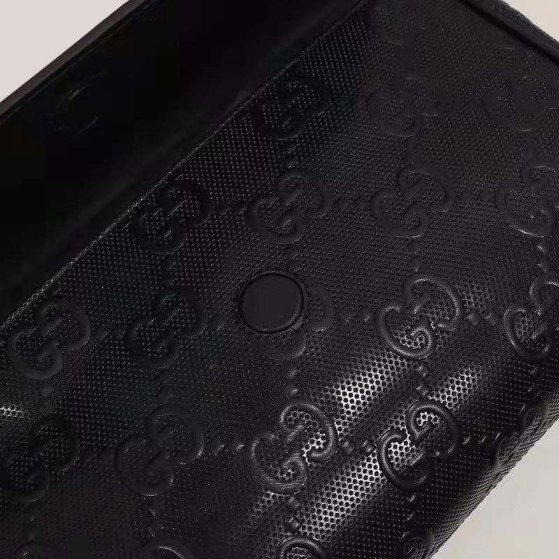 Gucci Unisex GG Embossed Messenger Bag Black GG Embossed Leather