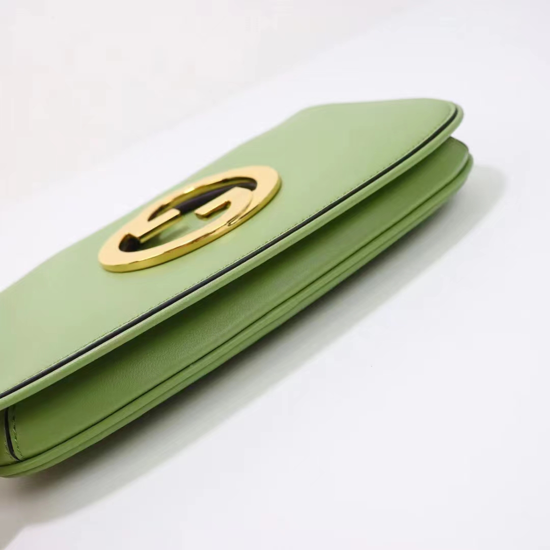 Gucci Women GG Blondie Shoulder Bag Green Leather Round Interlocking G