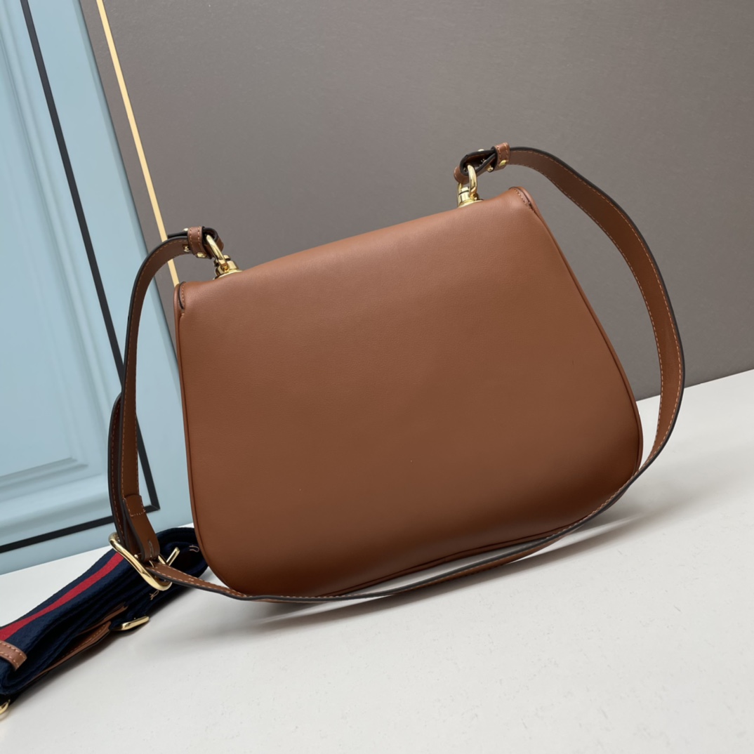 Gucci Women GG Blondie Medium Bag Brown Leather Round Interlocking G