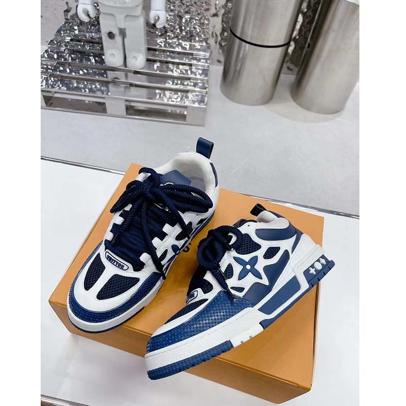 Louis Vuitton Unisex LV Trainer Sneaker Black Monogram Denim Rubber Outsole Flowers