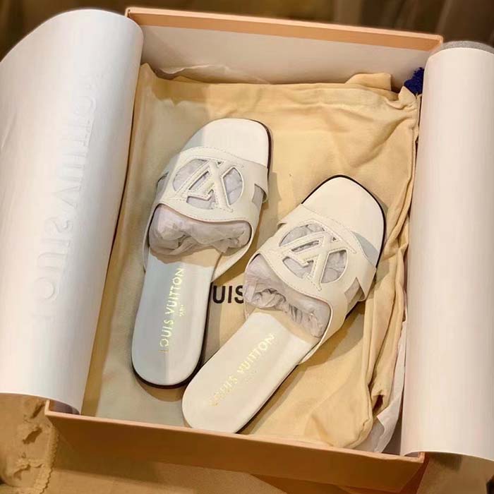 Louis Vuitton LV Unisex Isola Flat Mule White Calf Leather Circle Signature