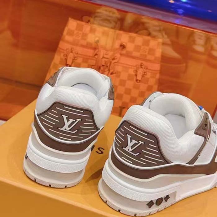Louis Vuitton Unisex LV Trainer Sneaker Moka Brown Nubuck Grained Calf Leather Rubber Initials