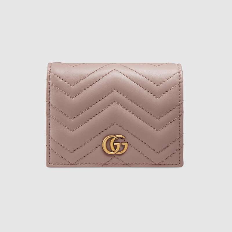 Gucci GG Unisex GG Marmont Card Case Wallet in Matelassé Chevron Leather