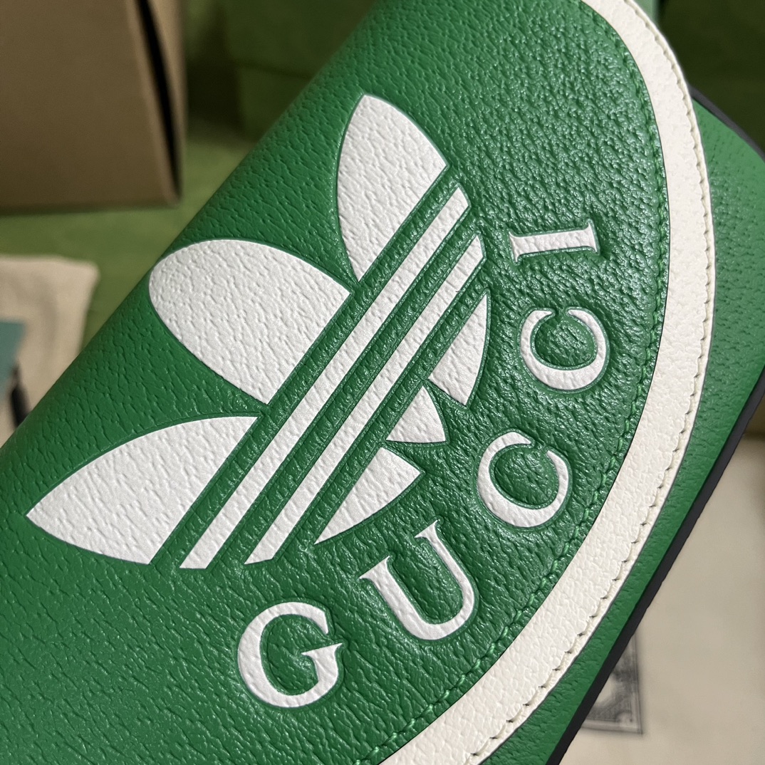 Gucci Unisex GG Adidas x Gucci Mini Bag Green Leather Off White Trefoil Print