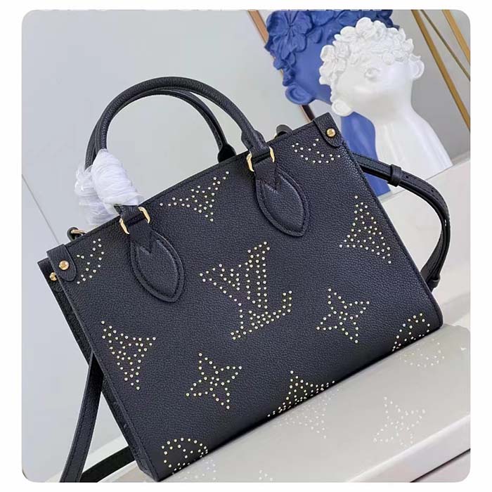 Louis Vuitton LV Women Onthego PM Black Monogram Empreinte Grained Cowhide Leather Studs