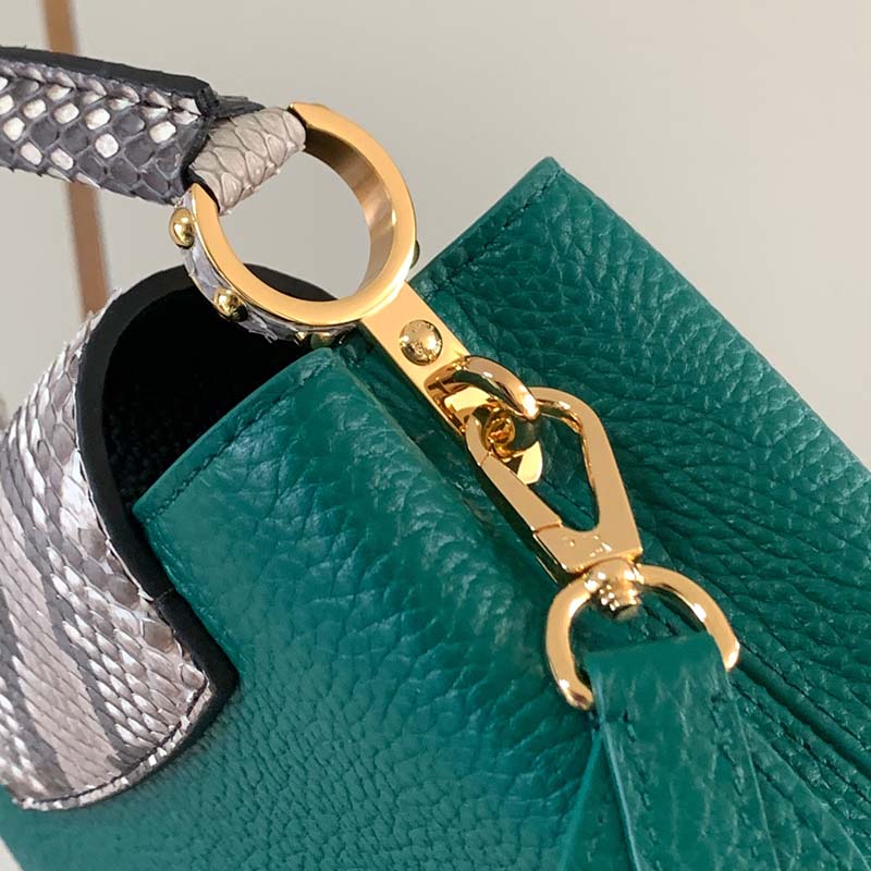 Louis Vuitton LV Women Capucines Mini Handbag Emeraude Green Taurillon Leather Python Skin