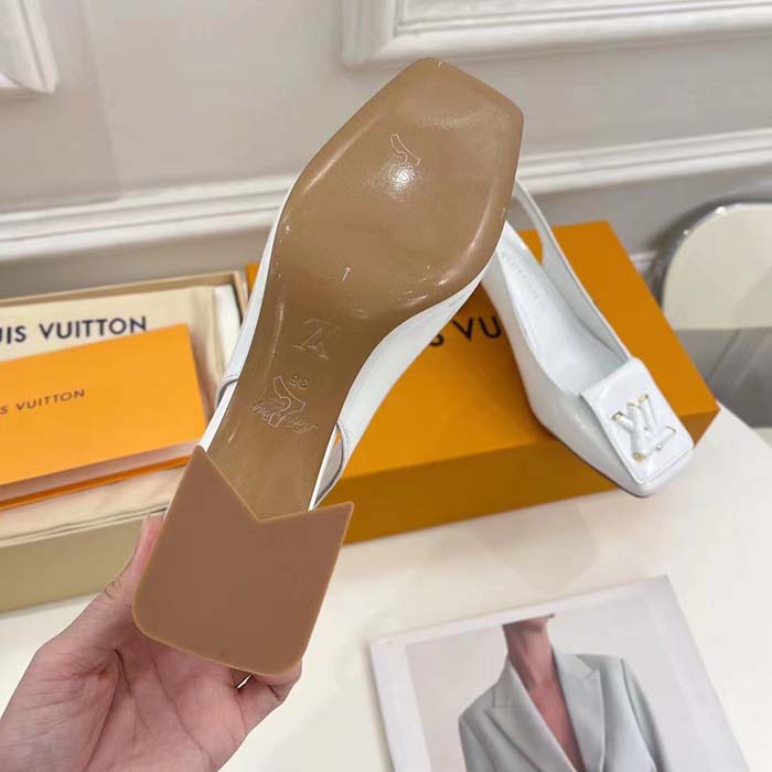 Louis Vuitton LV Women Shake Slingback Pump White Patent Calf Leather Lambskin 5.5 Cm Heel