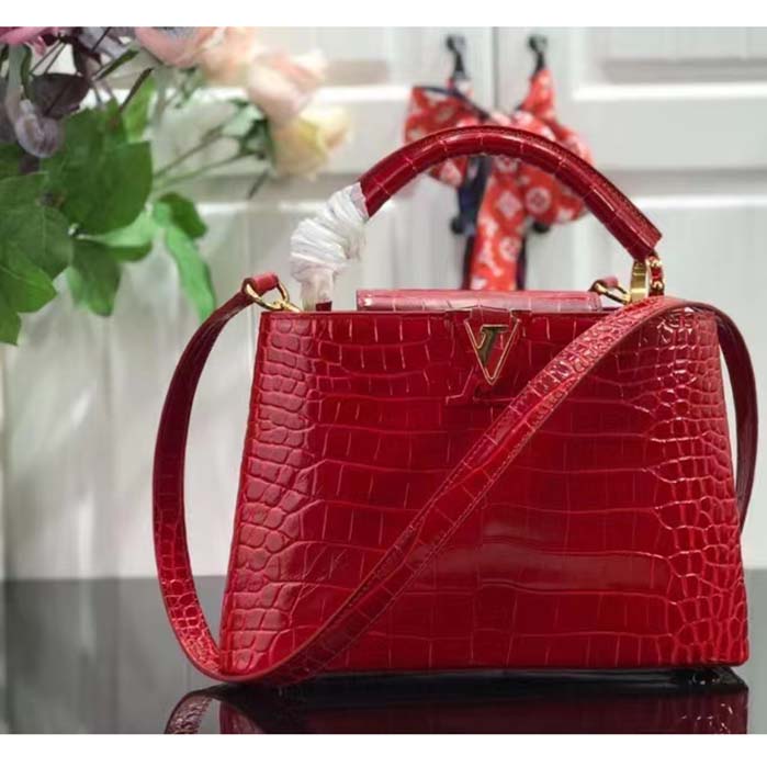 Louis Vuitton LV Women Capucines BB Handbag Red Crocodilien Brillant Savoir Faire