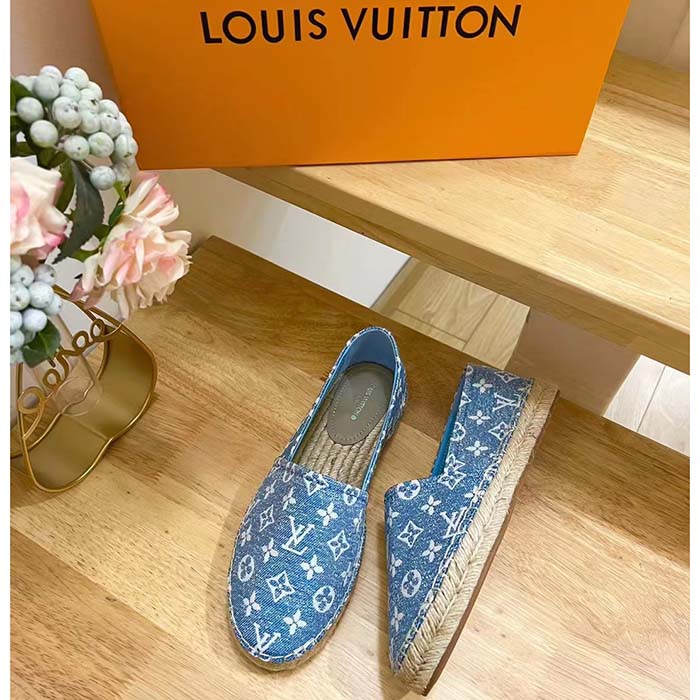 Louis Vuitton LV Women Starboard Flat Espadrille Blue Monogram Denim Rope Rubber