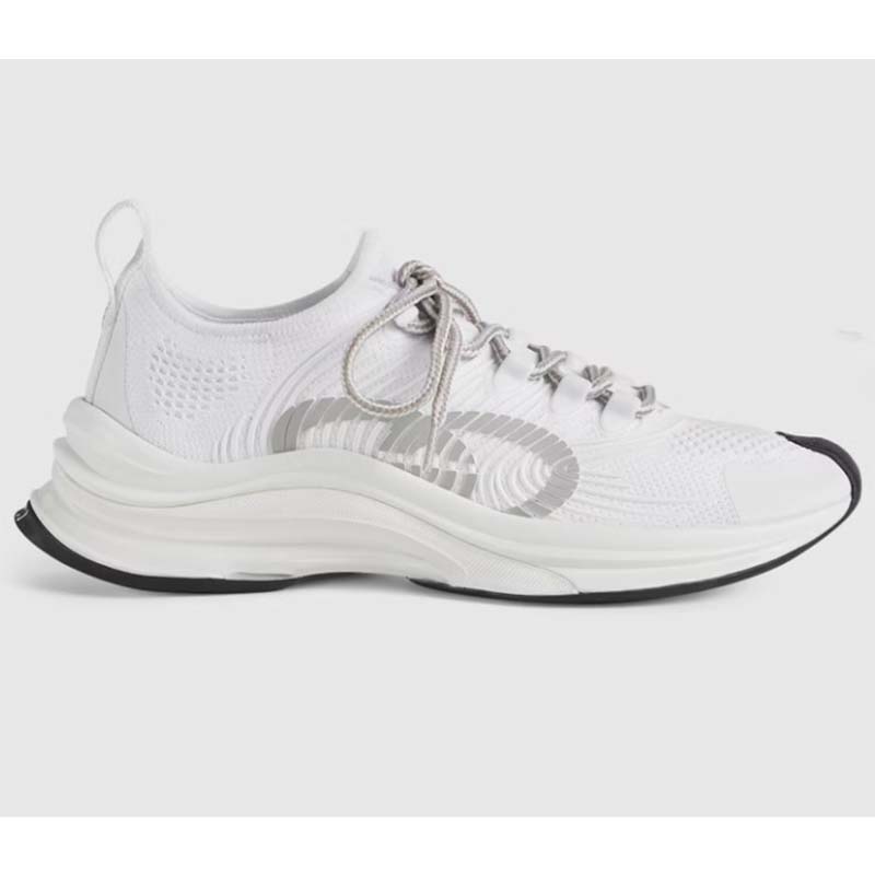 Gucci Unisex Run Sneaker White Technical Knit Fabric Interlocking G Rubber