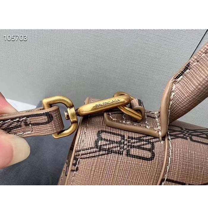 Balenciaga Women Hourglass XS Handbag Beige Brown BB Monogram Coated Canvas