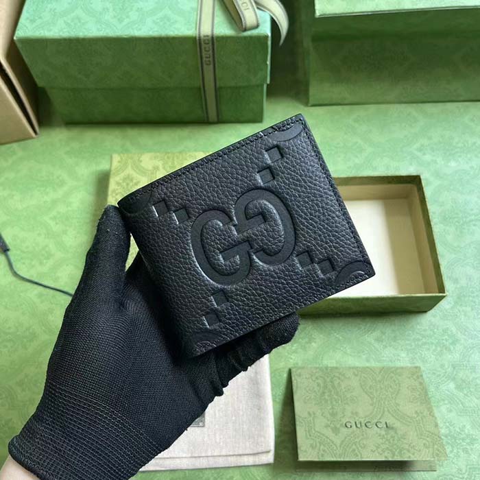 Gucci Unisex Jumbo GG Wallet Black Leather Moiré Lining