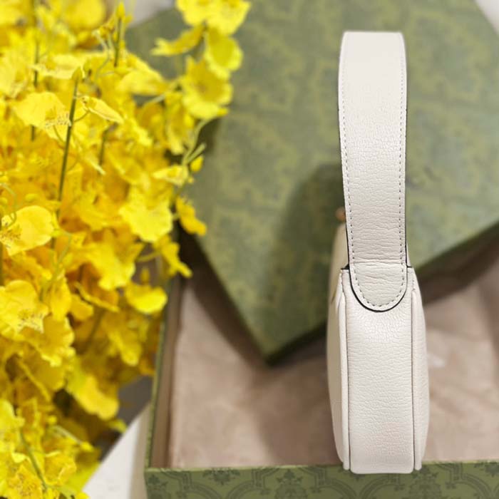 Gucci Women GG Aphrodite Shoulder Bag Double G White Leather Zip Closure