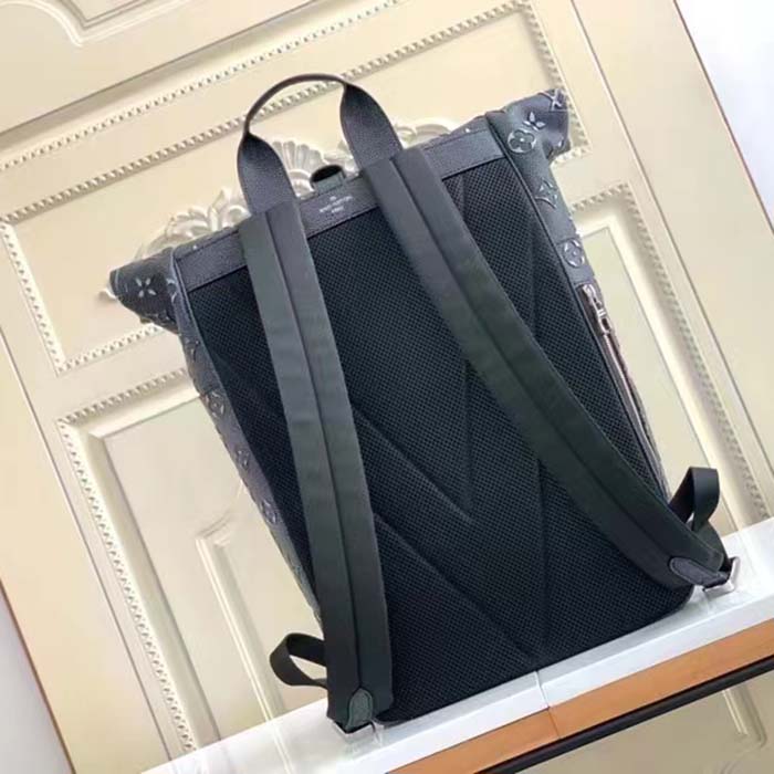 Louis Vuitton LV Unisex Roll Top Backpack Black Charcoal Cowhide Leather