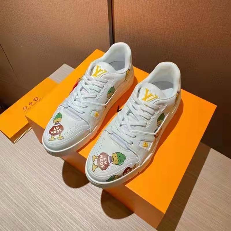 Louis Vuitton Unisex LV Trainer Sneaker White Printed Calf Leather Rubber Outsole