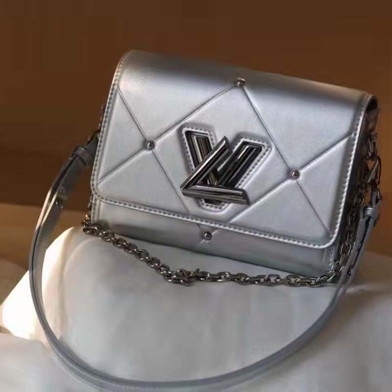 Louis Vuitton LV Women Twist PM Handbag Silver Argent Sheepskin Calfskin Leather