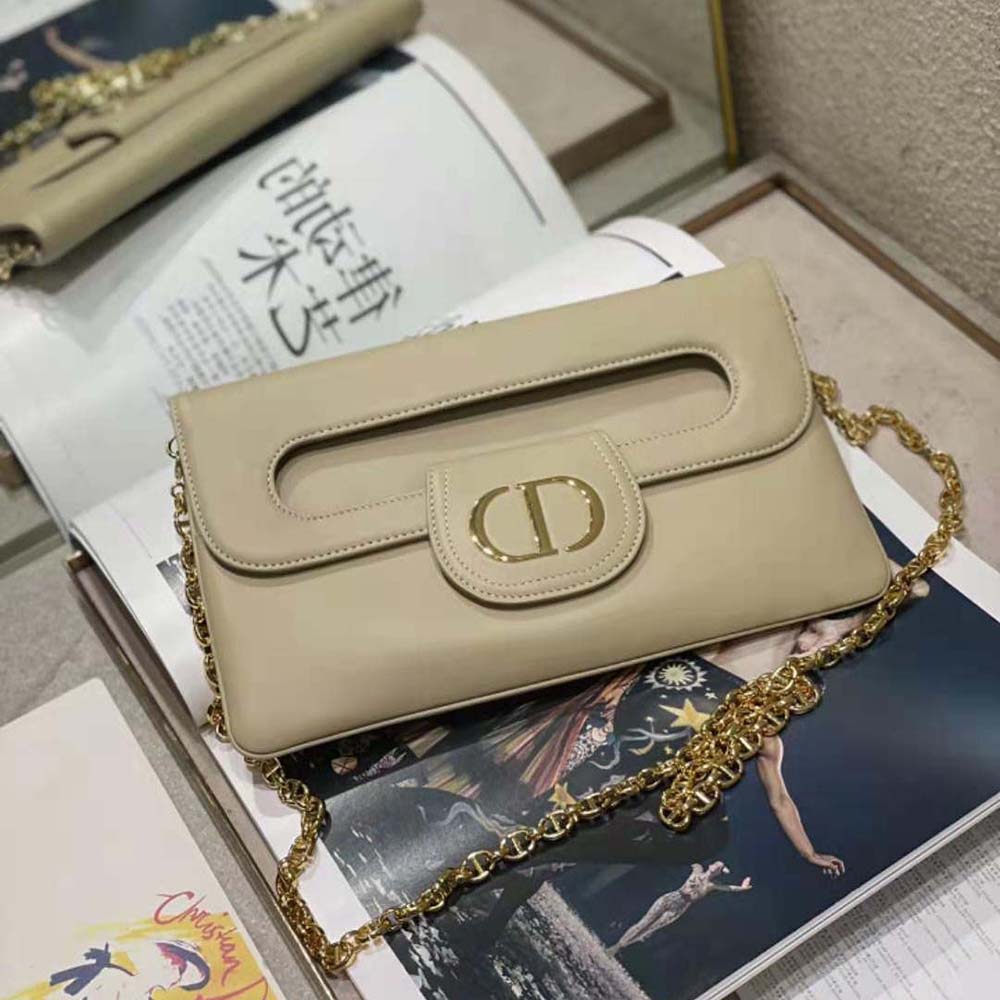 Dior Women Medium Diordouble Bag Smooth Calfskin-Beige