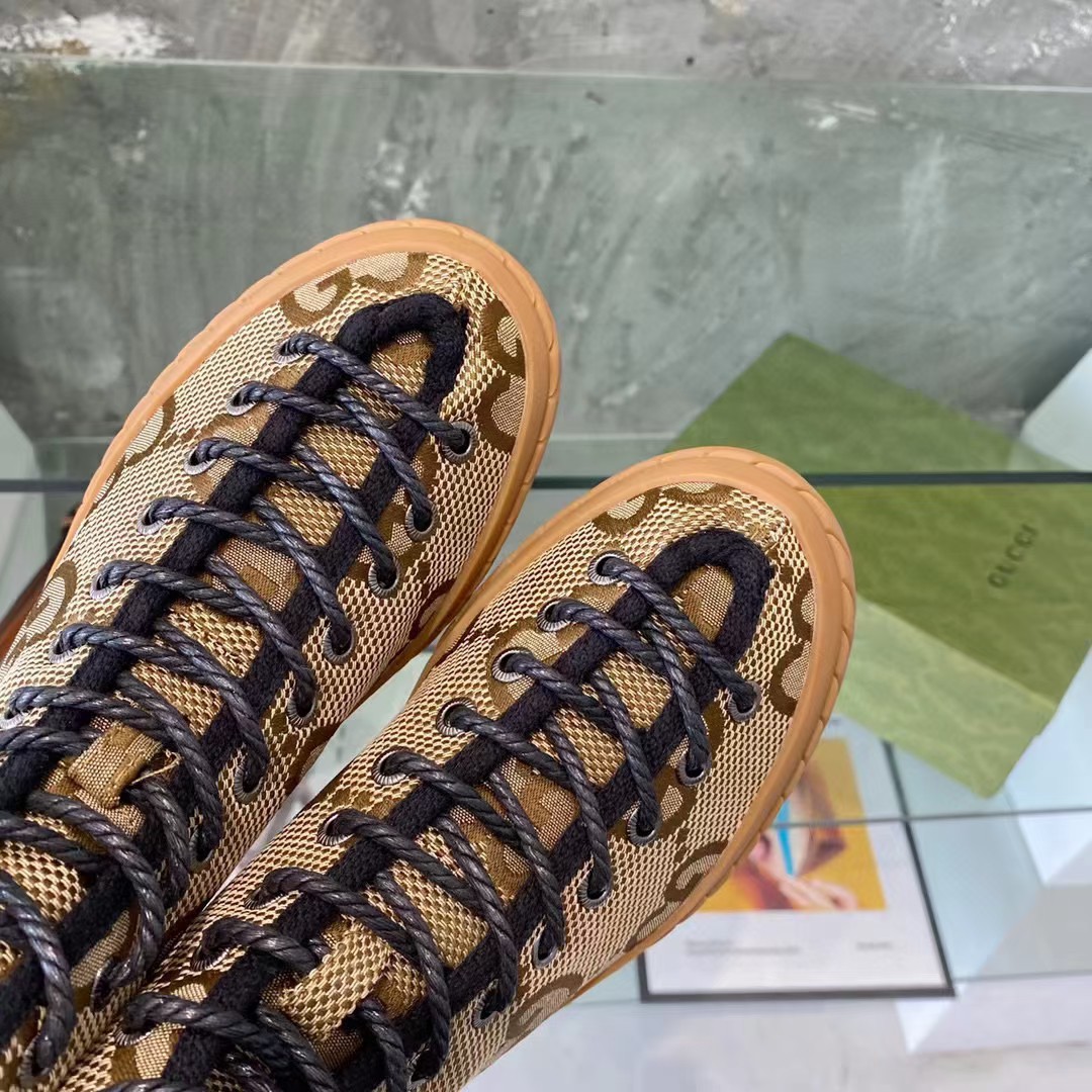 Gucci Unisex High-Top Maxi GG Sneaker Camel Ebony Canvas Low 3 Cm Heel