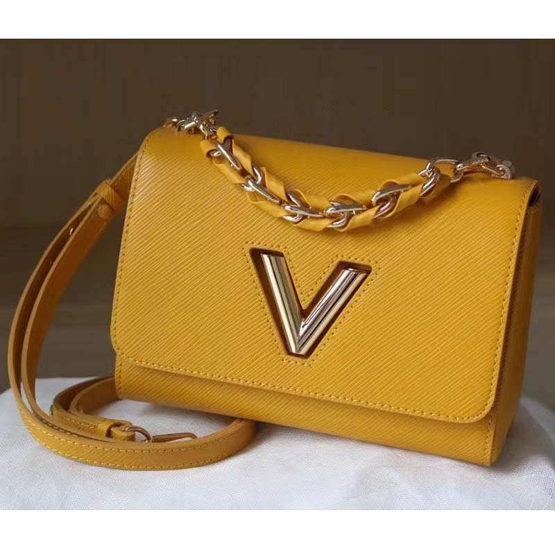 Louis Vuitton LV Women Twist MM Handbag Sunflower Yellow Epi Grained Cowhide Leather
