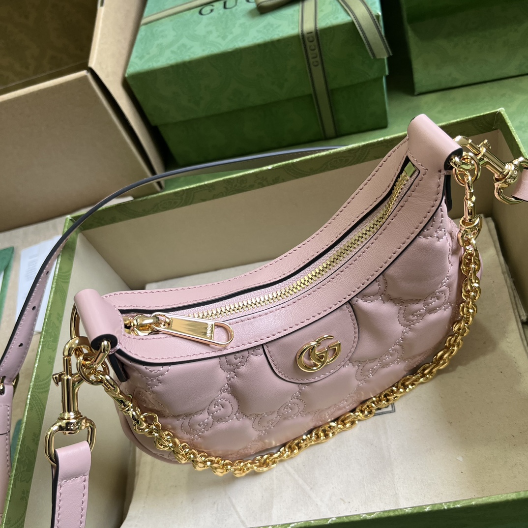 Gucci Women GG Matelassé Mini Bag Light Pink GG Matelassé Leather Double G