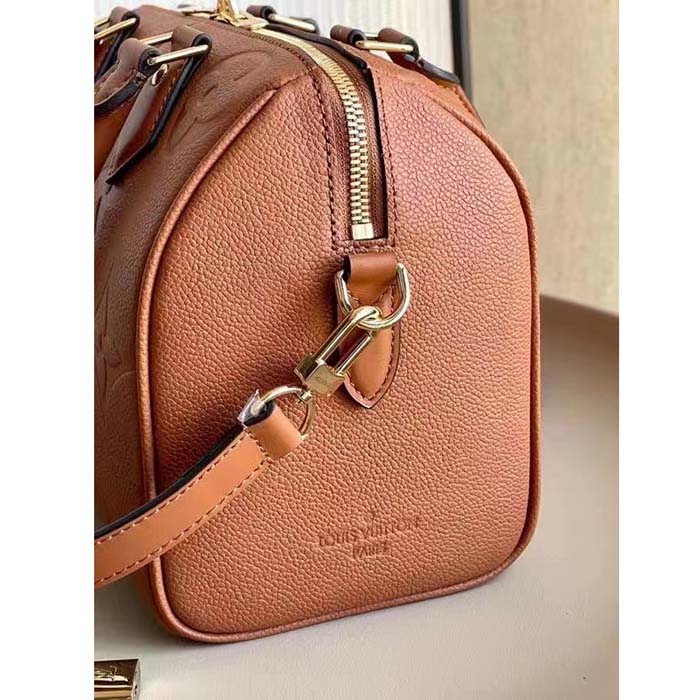Louis Vuitton Women Speedy Bandoulière 25 Handbag Cognac Brown Embossed Grained Cowhide Leather