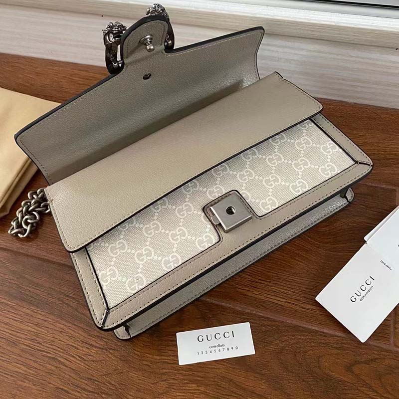 Gucci Women Dionysus Small GG Bag Beige White GG Supreme Canvas