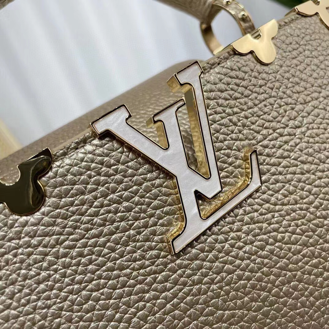 Louis Vuitton LV Women Capucines BB Hand Bag Etain Metallic Gray Taurillon Leather