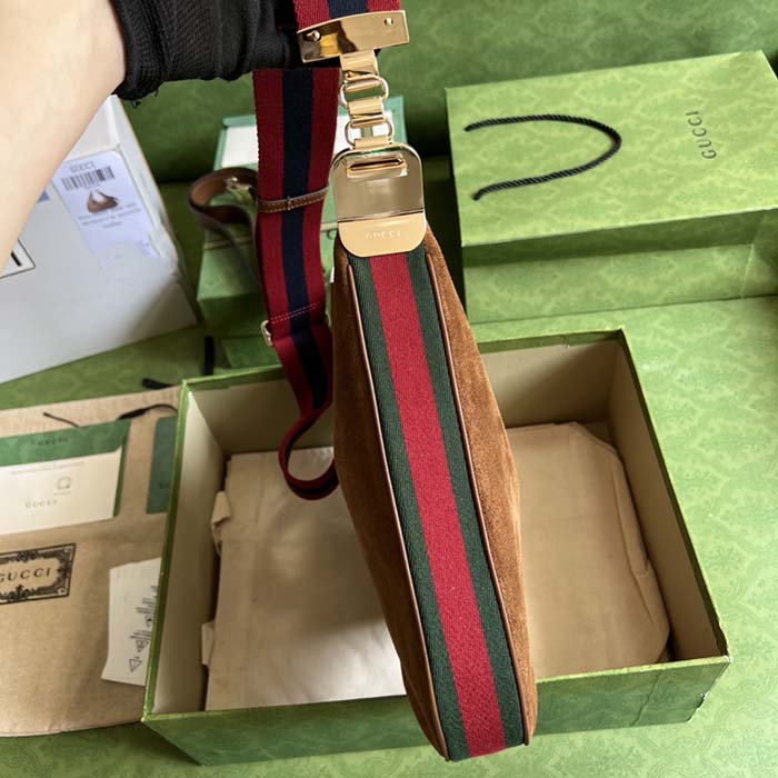 Gucci Women Attache Large Shoulder Bag Dark Brown Suede