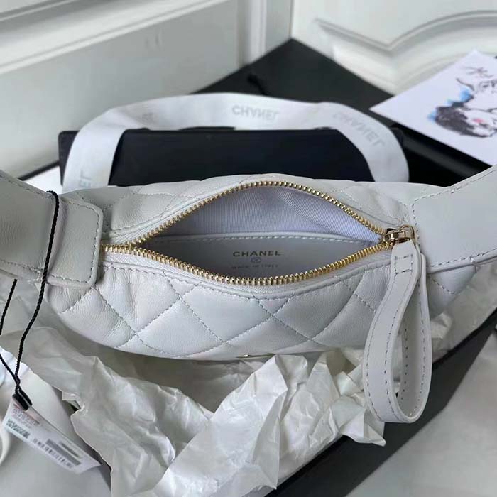 Chanel Women CC Small Flap Hobo Bag Grained Calfskin Gold Tone Metal White