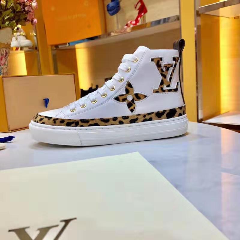 Louis Vuitton LV Unisex Stellar Sneaker Boot in Soft White Calfskin Leather with Giant LV Monogram Flowers