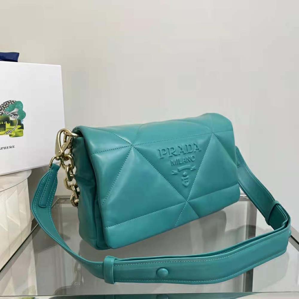 Prada Women Padded Nappa Leather Shoulder Bag-Lime