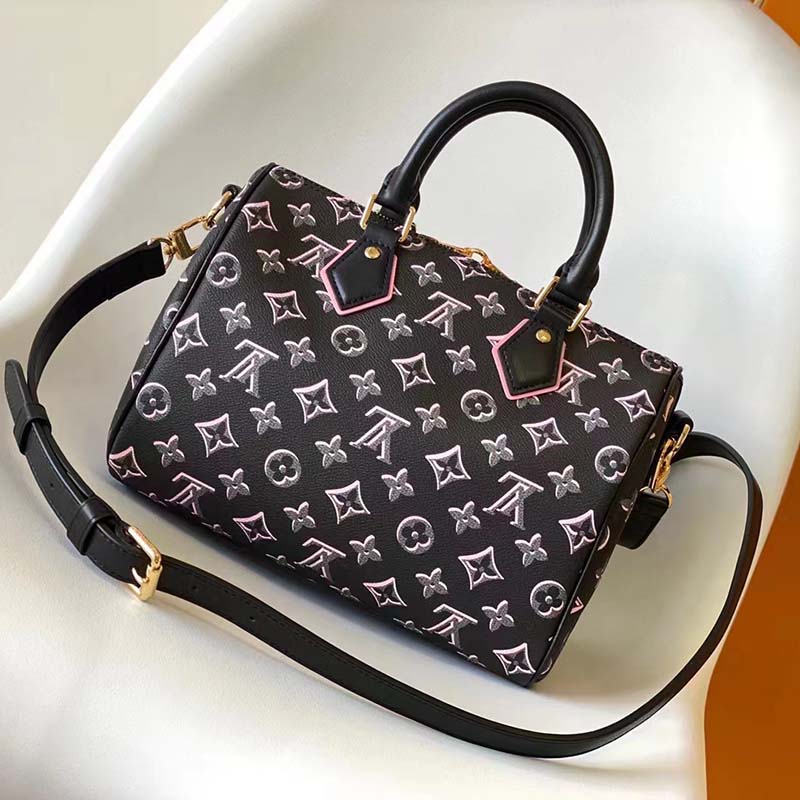 Louis Vuitton LV Women Speedy Bandoulière 25 Handbag Black Monogram Coated Canvas