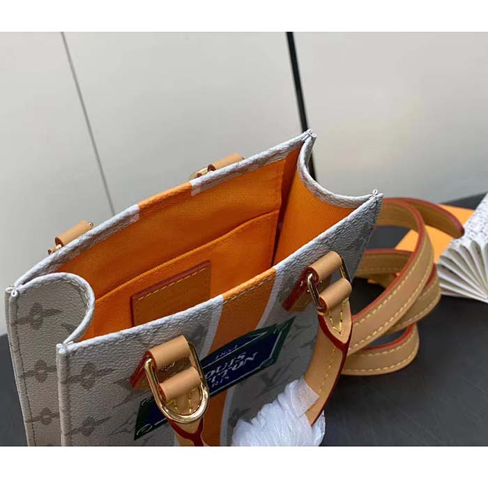 Louis Vuitton LV Unisex Petit Sac Plat Bag Beige Ocher Monopaname Coated Canvas Cowhide Leather
