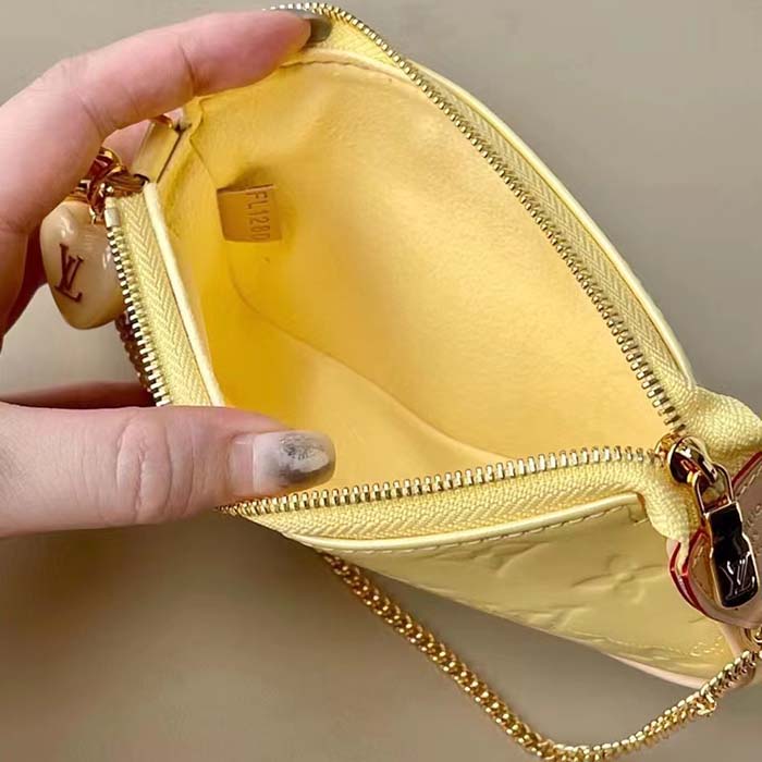 Louis Vuitton LV Women Multi Pochette Accessoires Yellow Monogram Vernis Embossed Patent Calf
