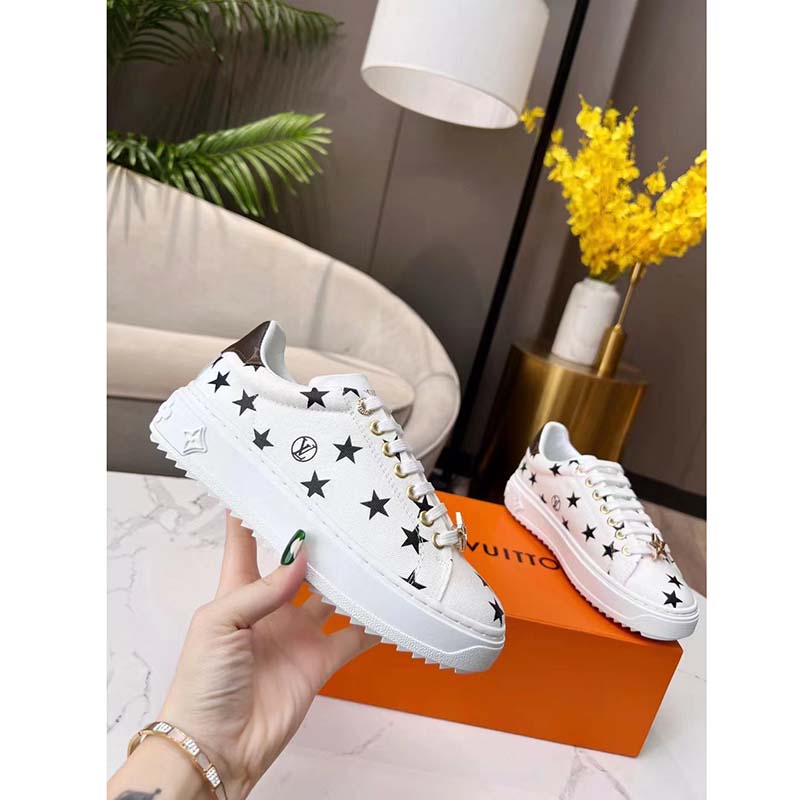 Louis Vuitton LV Unisex Time Out Sneaker Black White Printed Canvas Rubber Outsole