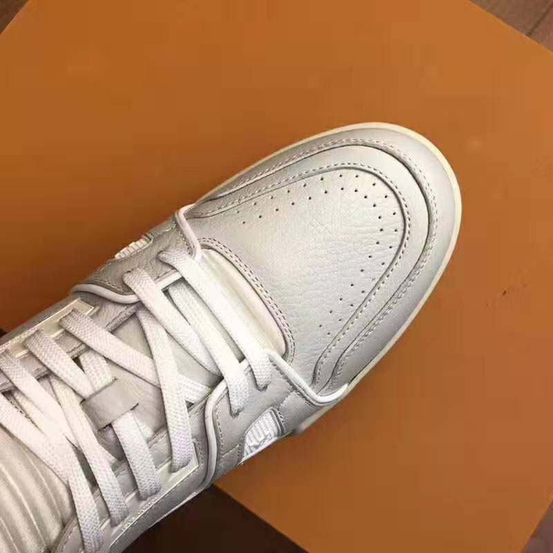 Louis Vuitton LV Unisex LV Trainer Sneaker Boot in Grained Calf Leather-White