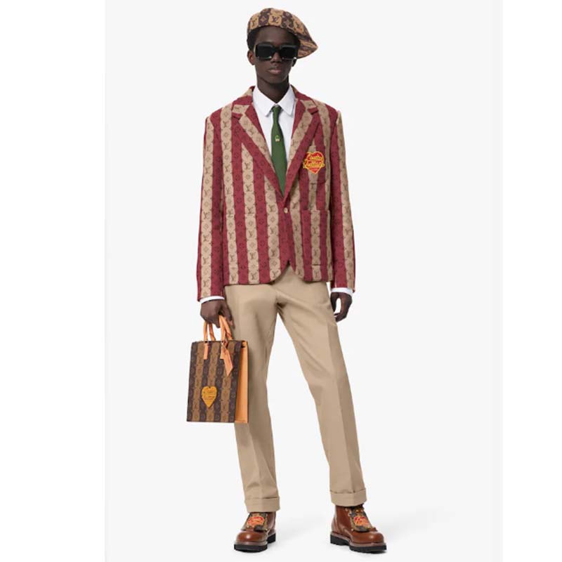 Louis Vuitton LV Unisex Sac Plat Cross Monogram Stripes Brown Coated Canvas