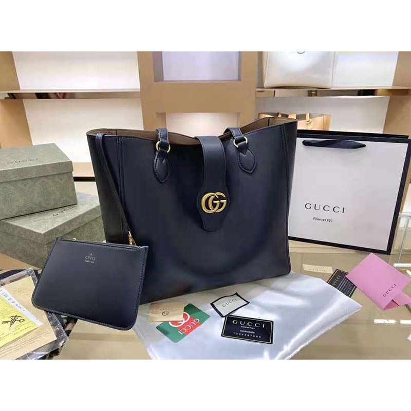 Gucci Women Medium Tote with Double G Black Leather
