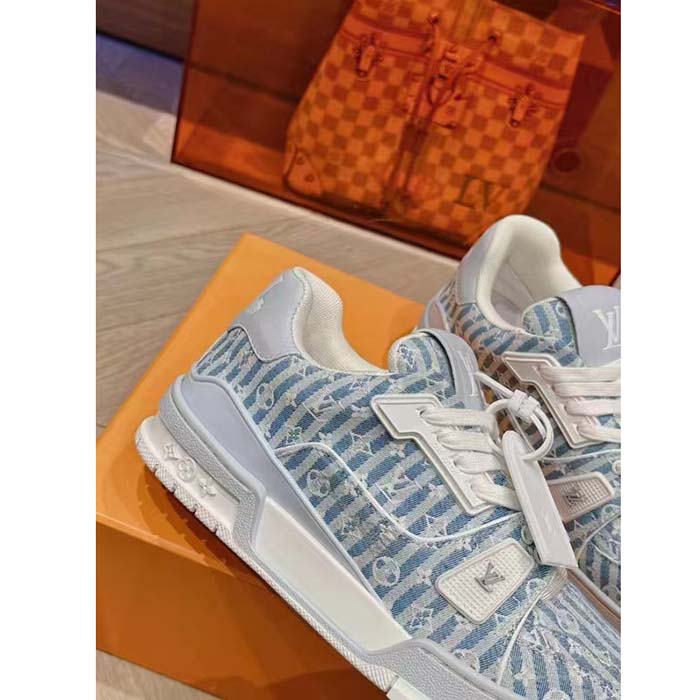 Louis Vuitton Unisex LV Trainer Sneaker Blue Monogram Textile Rubber Outsole Initials