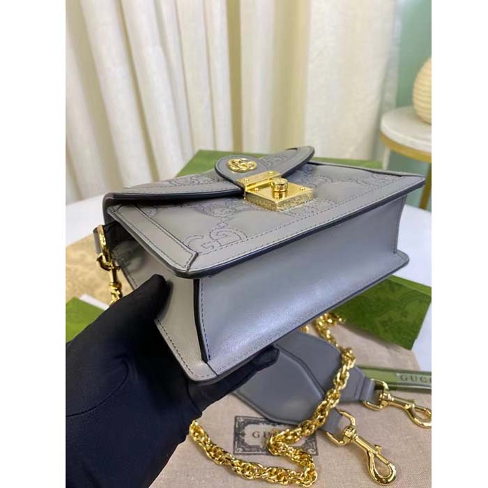 Gucci Women GG Matelassé Small Top Handle Bag Dusty Grey Leather Double G