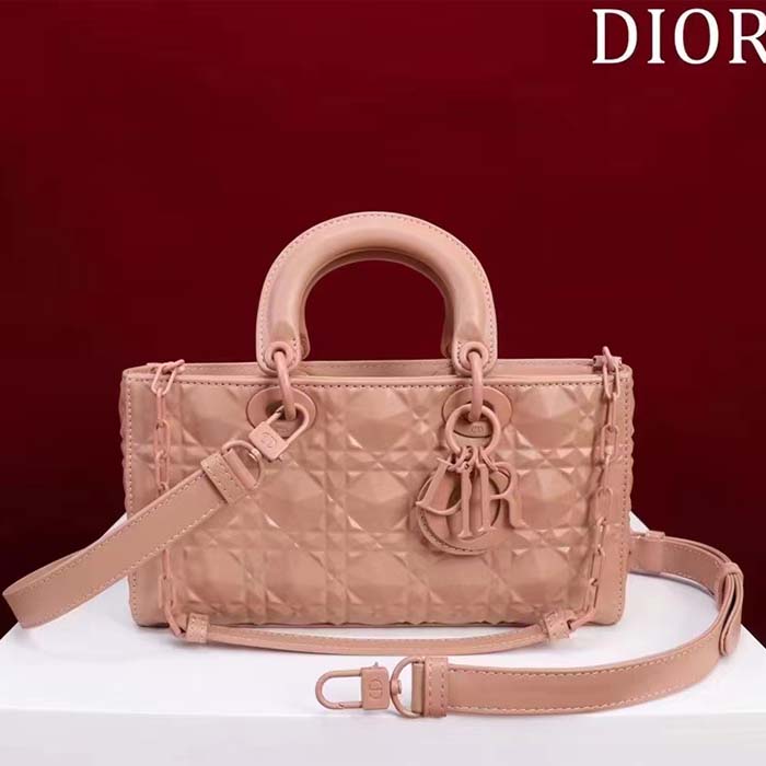Dior Women CD Medium D-Joy Bag Rose Des Vents Cannage Calfskin Diamond Motif