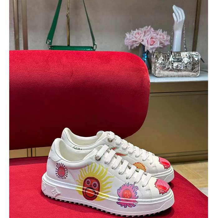Louis Vuitton Women LV Time Out Sneaker White Printed Calf Leather Monogram Flowers