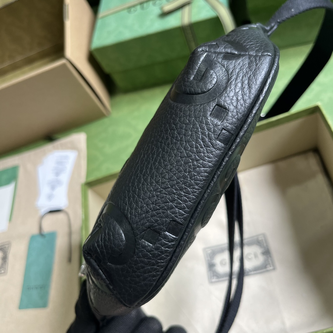 Gucci Unisex Jumbo GG Small Belt Bag Black Leather Zip Closure