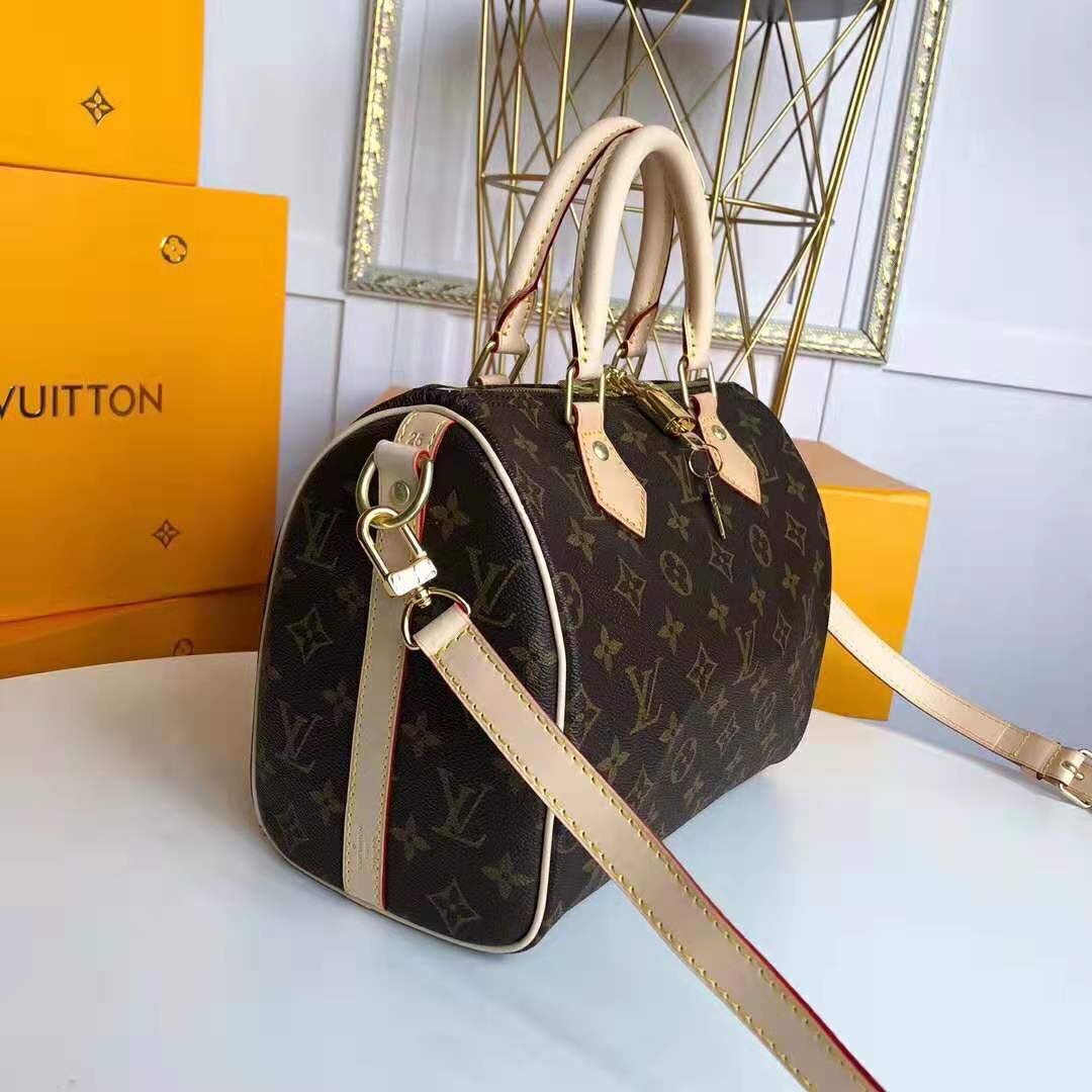 Louis Vuitton LV Women Speedy 25 Bag in Monogram Coated Canvas-Brown