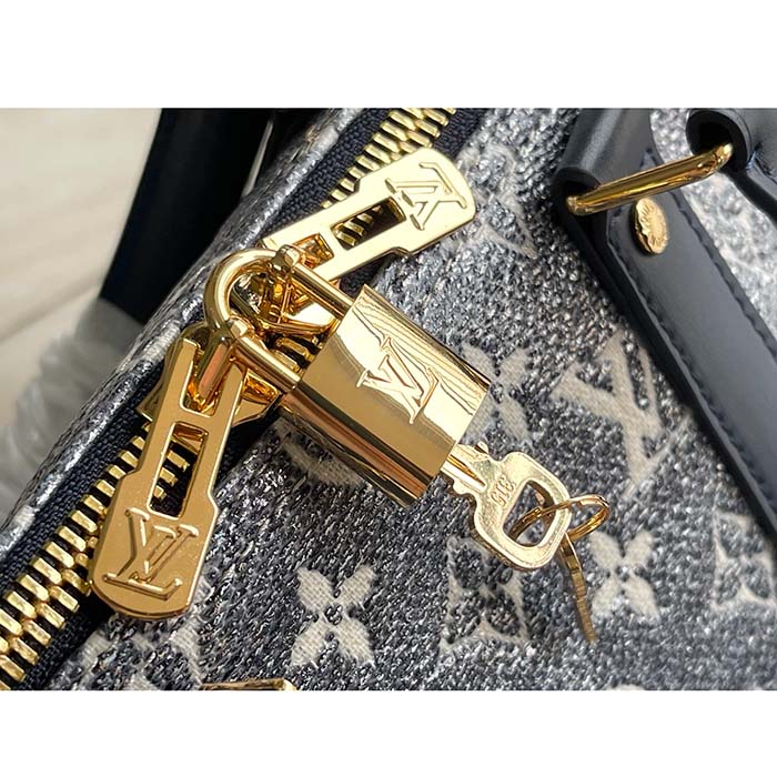 Louis Vuitton LV Unisex Keepall Bandoulière 45 Blue Monoglam Coated Canvas Cowhide Leather