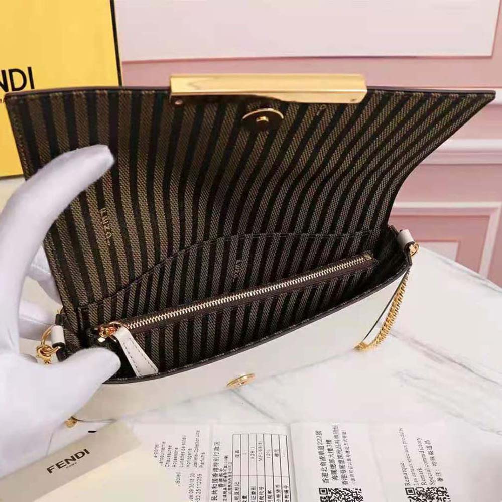 Fendi Women Wallet on Chain with Pouches Leather Mini-Bag-White