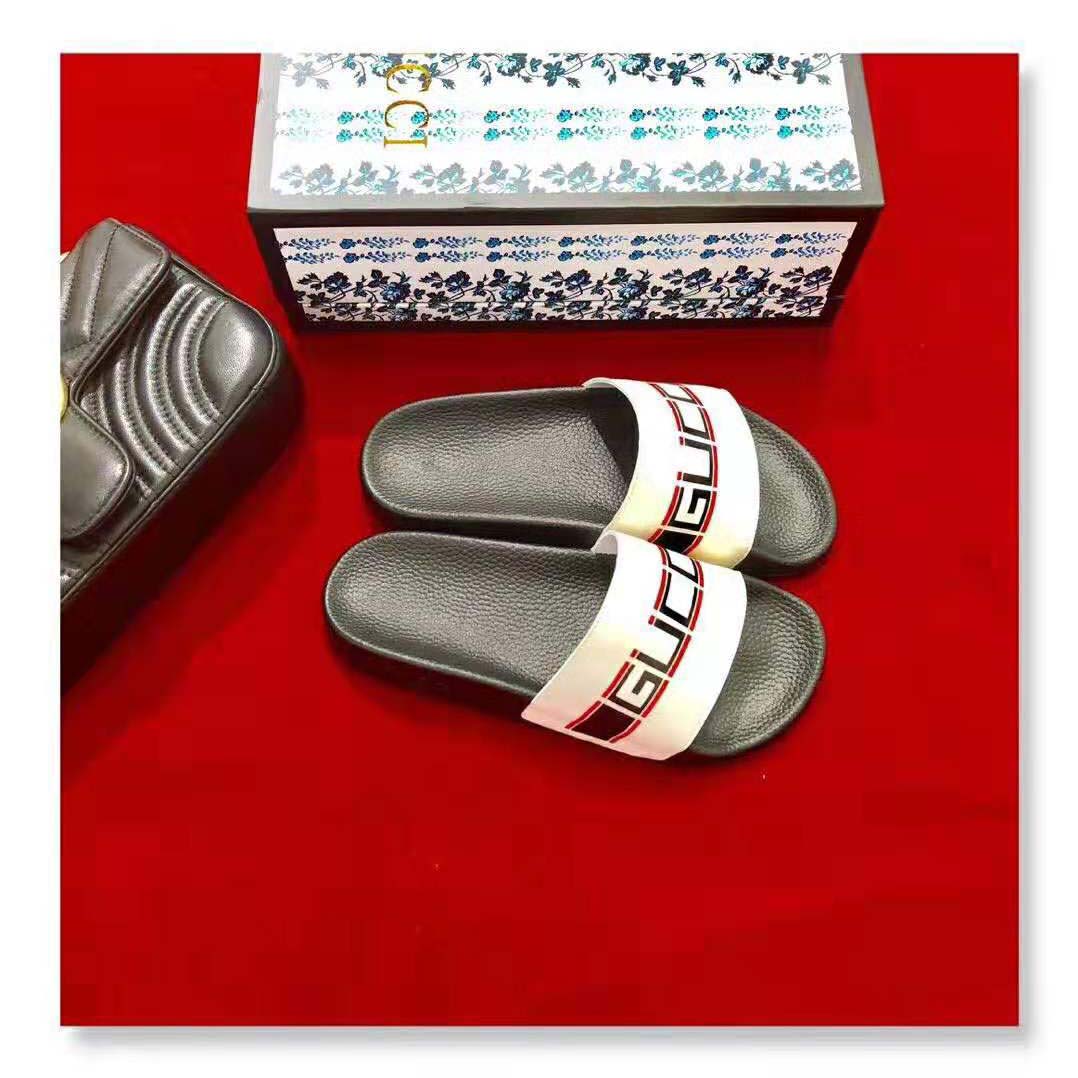 Gucci Unisex Gucci Stripe Rubber Slide Sandal 2cm Height-White