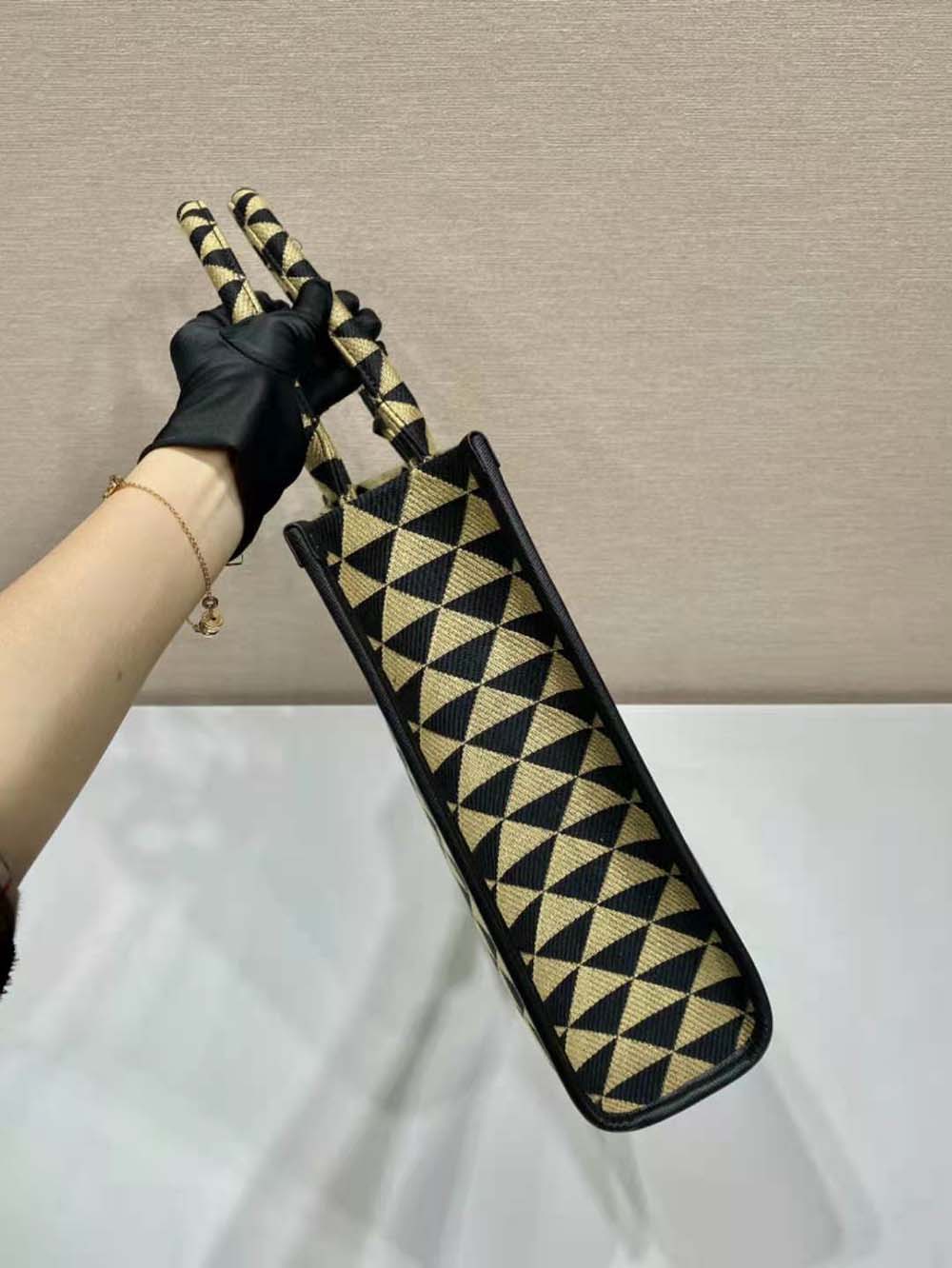 Prada Women Large Prada Symbole Jacquard Fabric Handbag-Brown