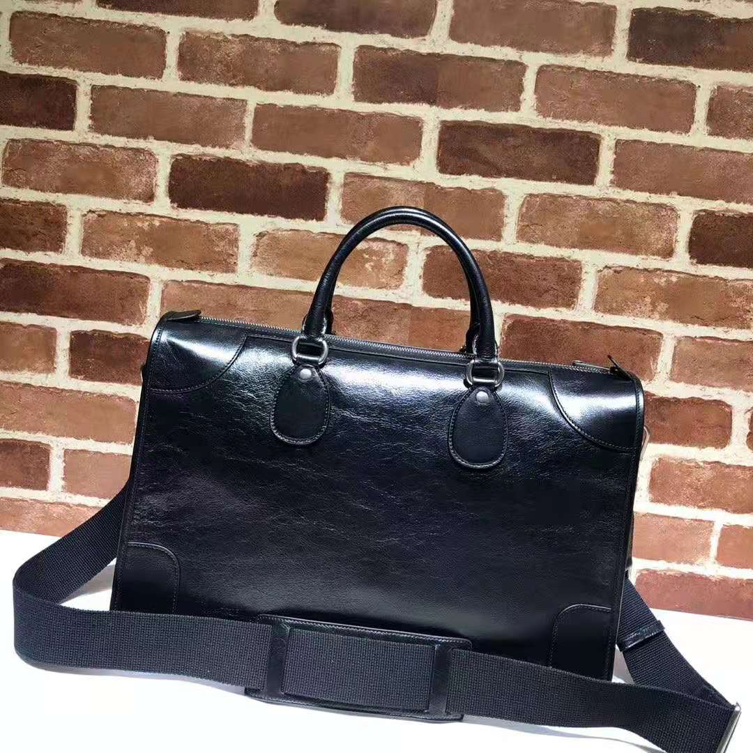 Gucci GG Men Medium Soft Leather Duffle in Black Soft Leather