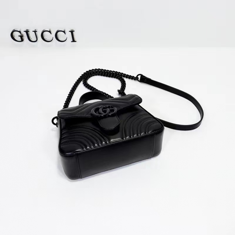 Gucci Women GG Marmont Mini Top Handle Bag Black Matelassé Chevron Leather